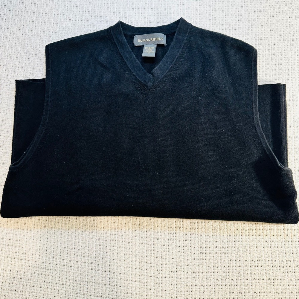 Banana Republic Mens‎ Black V Neck Sleeveless Sweater Vest Cotton Size M classic - Picture 8 of 11